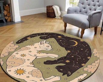 Tappeto Da Bagno Rotondo Con Gatto Bianco E Nero | Design Yin Yang | Morbido Microfibra Assorbente | Antiscivolo TPR | Lavabile In Lavatrice - 4