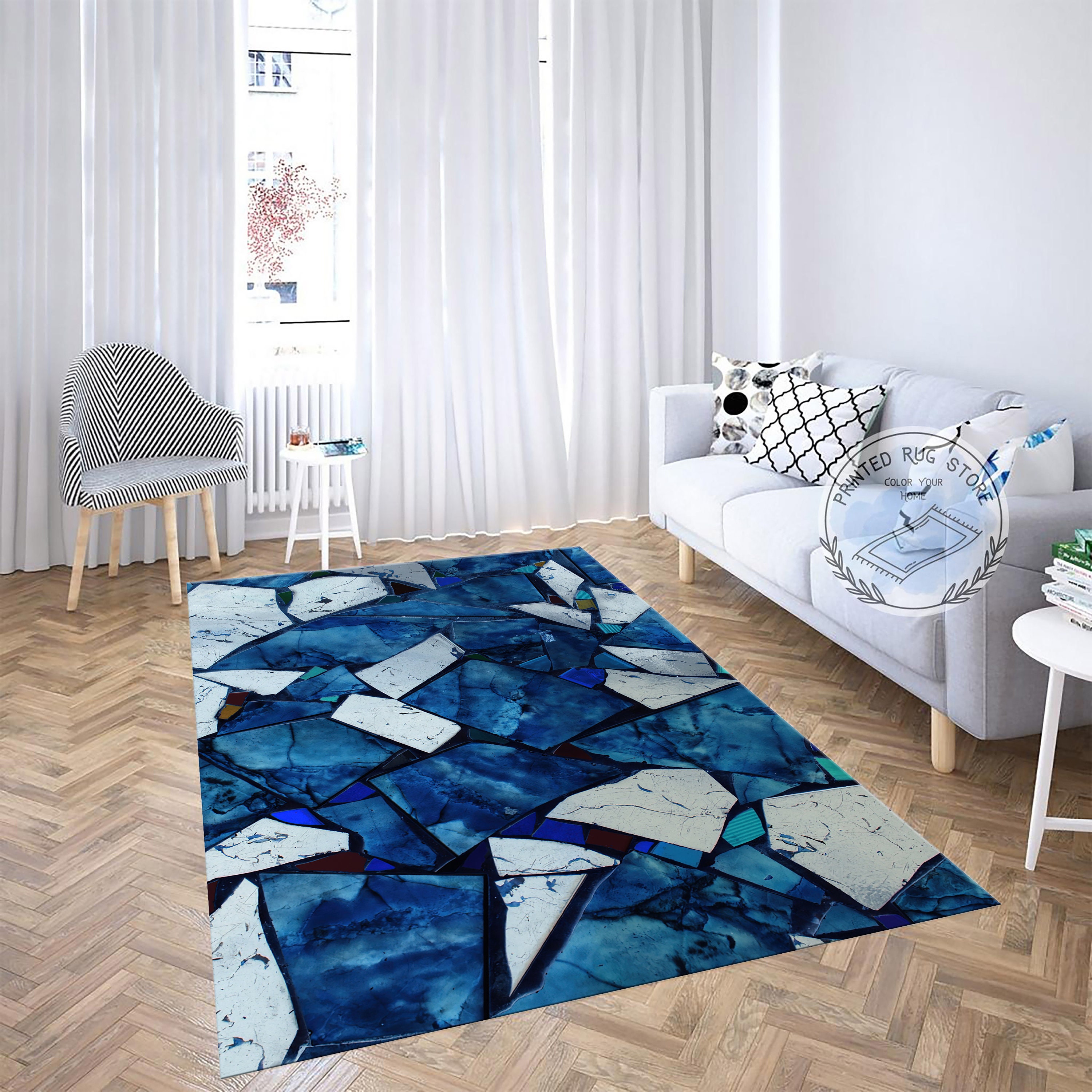 Blue Stone Design Rug, Stone Pattern, Blue Carpet, Abstract Rug, Modern ...