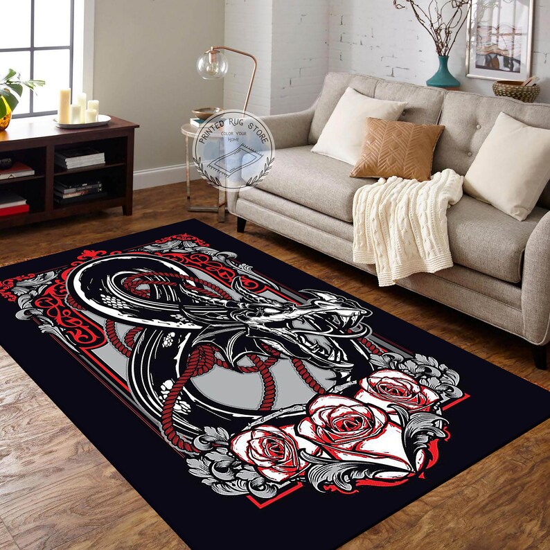 Dnd Red Rug Snake and Rose Rug, Roll for Initiative, Dungeons Dragons Rug, Dungeons ...