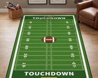 Amerikansk fotbollsplanmatta – Grön touchdown-gräsmatta, Gridiron Yard Line sportmatta, möjlighet till personligt namn eller logotyp