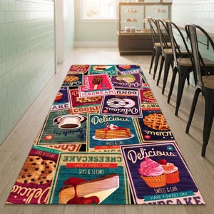 Retro Dessert Kitchen Runner Rug: Vintage Bakery Hallway Carpet, Non-Slip Machine-Washable