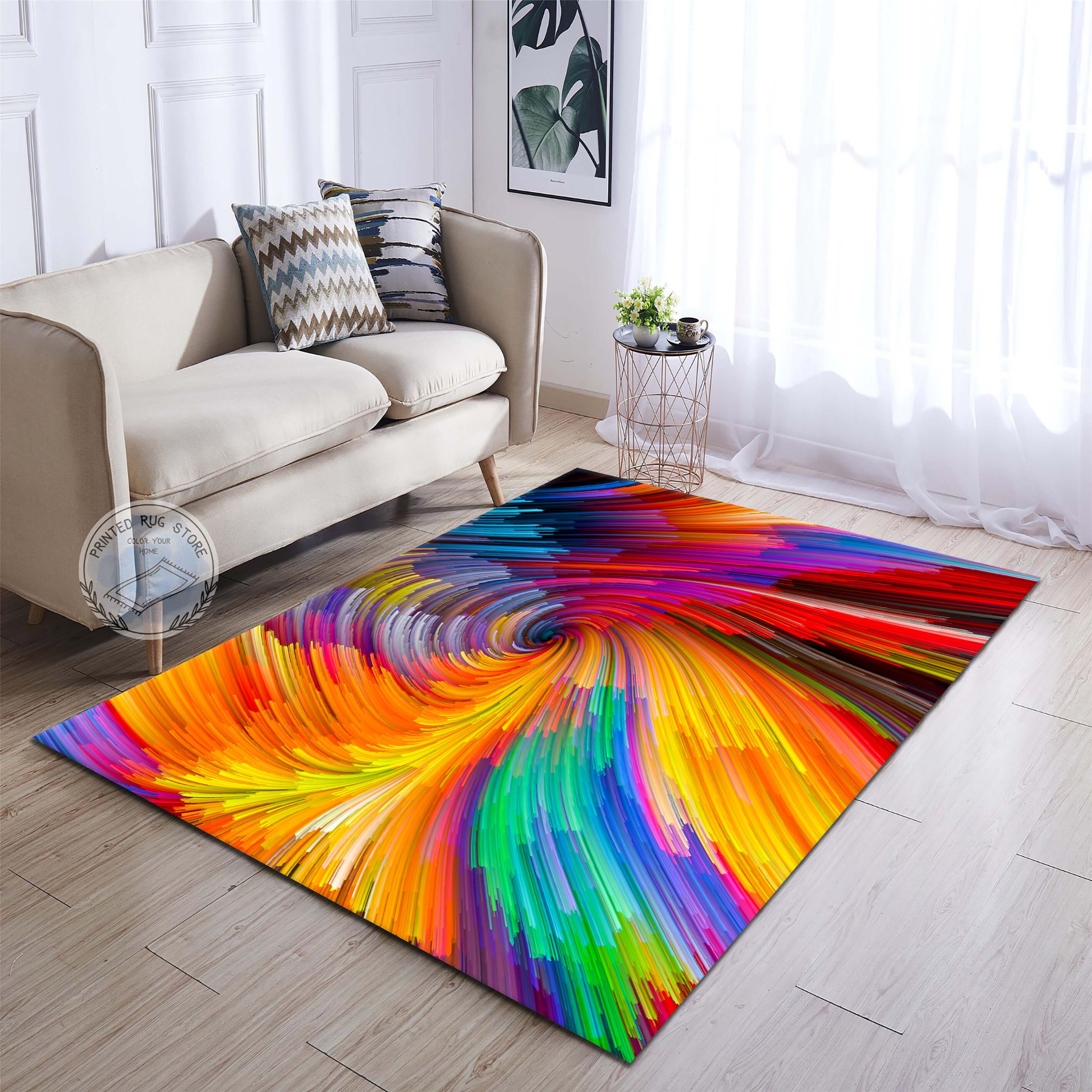 Saturated Colorful Rug Abstract Watercolor Rug, Rainbow Non-slip Carpet, Colorful Home Decor ...