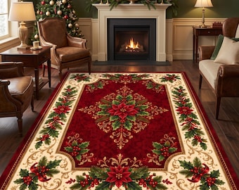 Christmas Patchwork Plaid Area Rug, Holiday Living Room Carpet