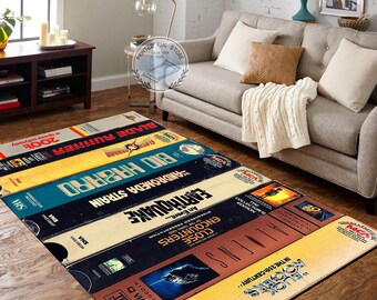 Nostalgic Retro Style Vhs Case Themed Horror Movie Room Rug, Home Theater TV Room Mat, Classic Horror Movies Decor, Nostalgic Decor