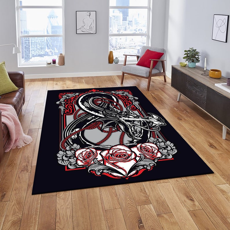 Dnd Red Rug Snake and Rose Rug, Roll for Initiative, Dungeons Dragons Rug, Dungeons ...