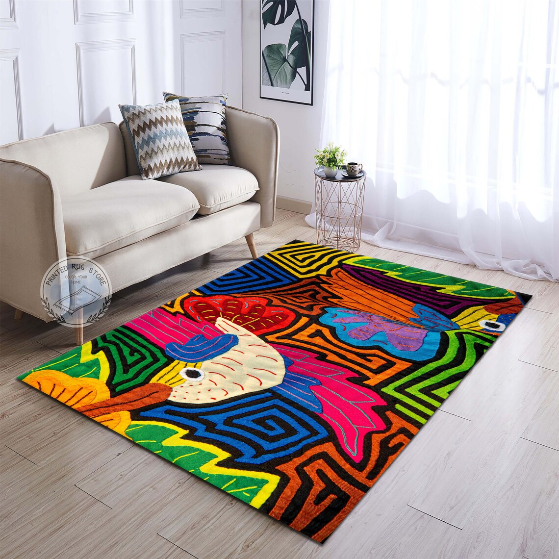 Wool Abstract Animal Pattern Rug Colorful Animal Pattern Rug, Abstract Rainbow Carpet, Non Slip - Etsy