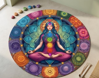 Colorful Yoga Round Mat For Meditation Corner, For Yoga Lovers Round Rug, Meditation Rug,Yoga Room Area Rug , Housewarming Gift