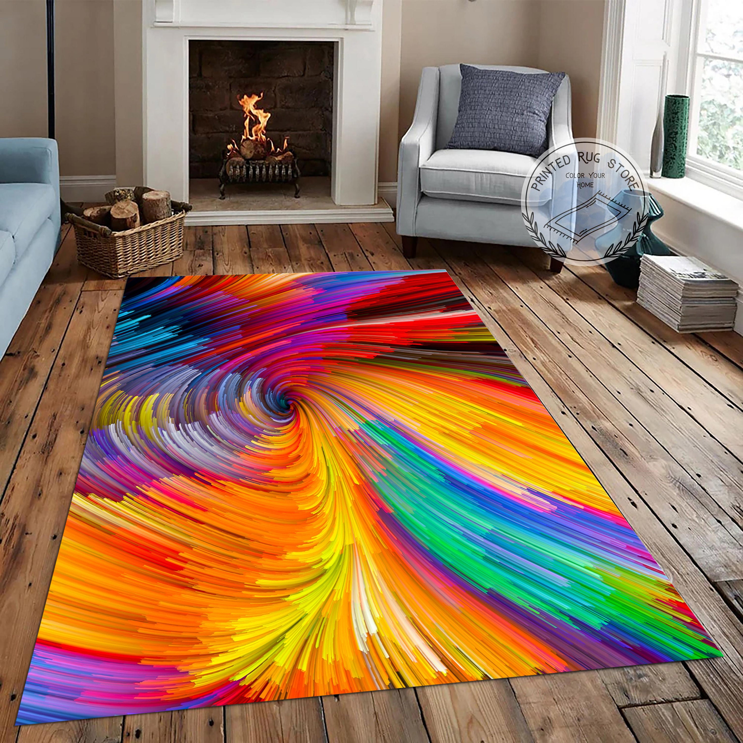 Abstract Watercolor Rug, Rainbow Non-slip Carpet, Colorful Home Decor ...