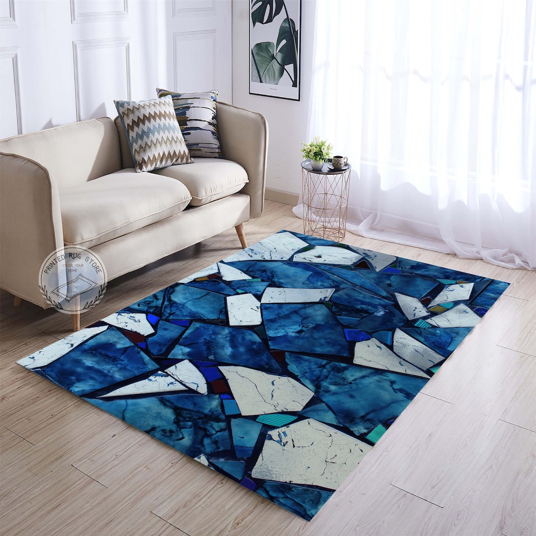 Blue Stone Design Rug, Stone Pattern, Blue Carpet, Abstract Rug, Modern ...