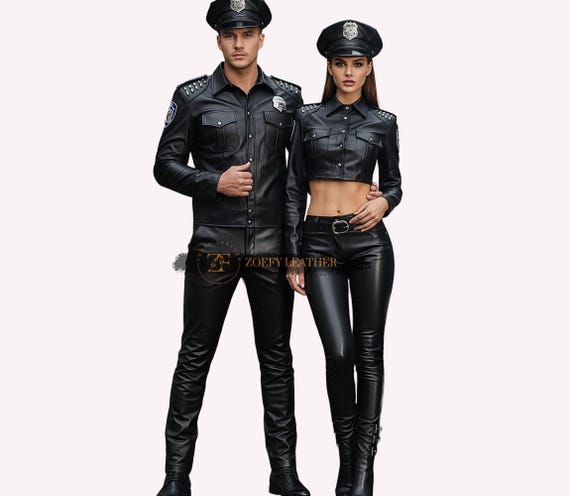 Matching Leather Police Costume Set: Studded Cosplay Outfit
