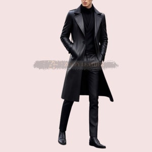 Genuine Leather Men Long Coat,Handmade Leather Winter Coat,Genuine Leather Trench Coat,Gift For Men
