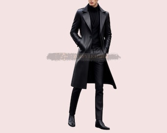 Handmade Genuine Leather Long Coat: Men's Winter Trench Coat