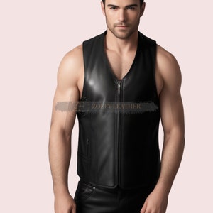 Real Cow Leather Men Vest,Handmade Black Sheep Leather Biker Vest,Black Men Vest,Custom Size leather Vest,Gift For Him