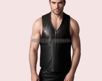 Handmade Real Leather Biker Vest, Black Sheep Leather, Custom Size