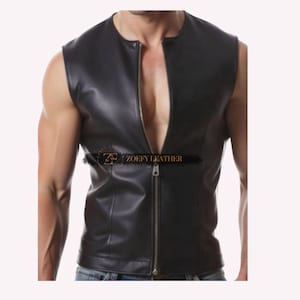 Real Sheep Leather Men Vest,Handmade Black Custom Size Vest,Men Biker Vest,Men Zipper Vest,Gift For Him