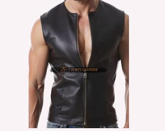 Gilet da motociclista da uomo in vera pelle di pecora fatto a mano - Taglia personalizzata