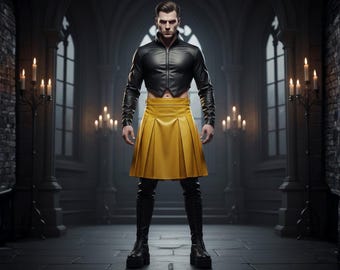 Genuine Leather Gothic Jacket Kilt Costume with Pants & Boots.
