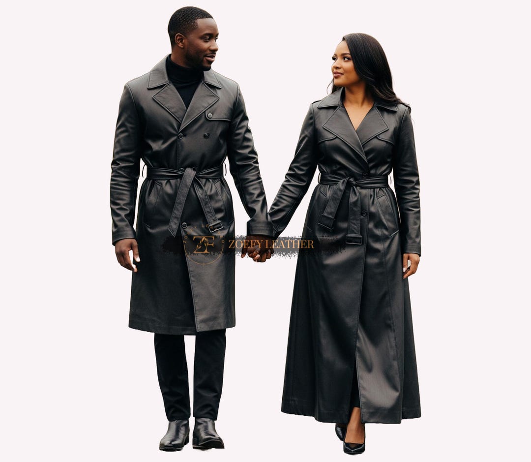 Matching Black Leather Trench Coats: Stylish Couple's Outerwear - Etsy