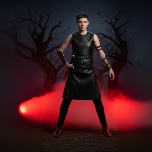Handmade Leather Warrior Costume: Medieval Cosplay Armor - Vest & Kilt