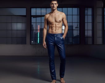 Blue Leather Pants Men | Slim Fit, Gothic Punk Fashion