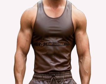 Echt leren herenvest - handgemaakt bruin gymvest - slim fit boxervest - klassiek leren bikervest - cadeau voor hem