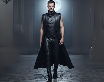 Genuine Leather Gothic Costume for Men | Vampire Cosplay Outfit
