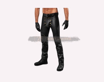 Zwarte skinny herenbroek van echt leer - handgemaakte leren bikerbroek - motorbikerbroek - feestbroek - bootybroek, leren broek voor heren