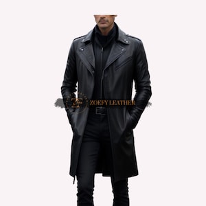 Genuine Leather Mens Long Coat,Handmade Leather Mens Blazer,Winter Long Coat,Leather Trench Coat,Gift For Him
