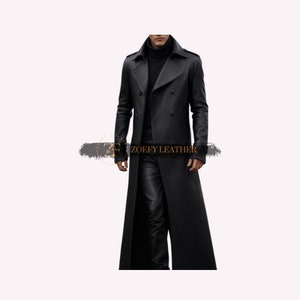 Genuine Leather Steampunk Coat,Handmade Mens Leather Coat,Leather Trench Gothic Coat ,Black Long Coat ,Gift For HIm