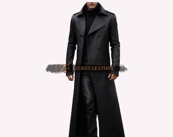 Genuine Leather Steampunk Coat,Handmade Mens Leather Coat,Leather Trench Gothic Coat ,Black Long Coat ,Gift For HIm