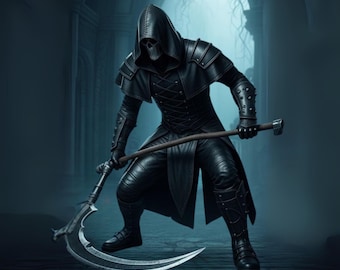 Handmade Leather Grim Reaper Costume: Gothic Hooded Armor, Black Pants