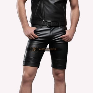 Real Sheep Leather Biker Short: Handmade Black Gym Short