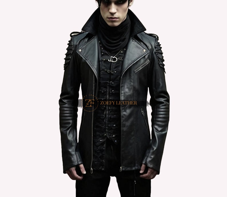 Handmade Genuine Leather Gothic Coat - Men's Vampire Style image 1