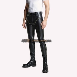 Pantalons en cuir personnalisés élégants pour hommes, Pantalons de moto Y2k faits main, Pantalons taille haute, Pantalons Viking