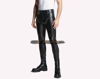 Stijlvolle custom leren broek heren, handgemaakte Y2k-motorbroek, hoog getailleerde broek, Vikingbroek