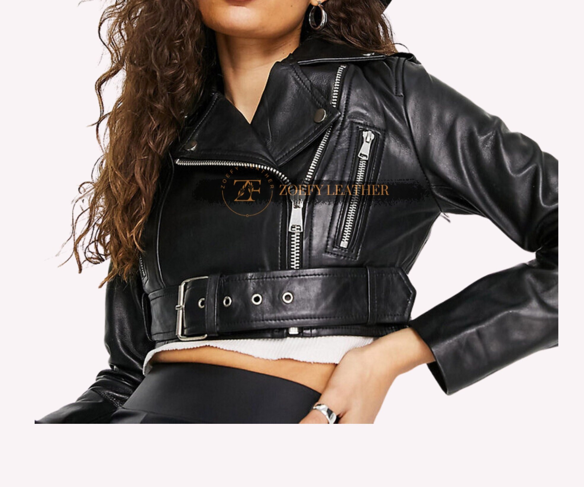 Leather cropped shop biker jacket