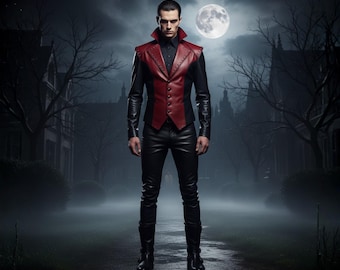 Genuine Leather Devil Gothic Costume Men Cosplay Set.