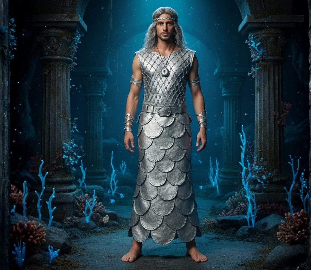 Merman Custom Genuine Leather Merman Costume | Silver Scale Vest & Skirt - Etsy