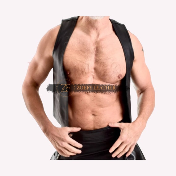 Handmade Genuine Leather Men's Biker Vest: Classic Punk Style