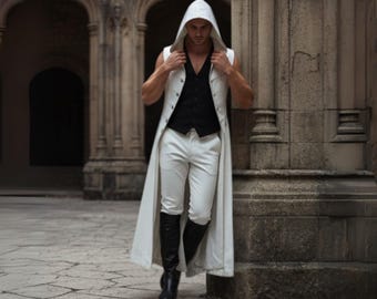 Men's Genuine Leather Cosplay Outfit | Gothic Hooded Coat, Vest, Pants & Boots
