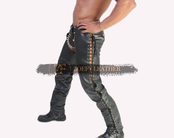 Leder Männer Echt Rindsleder Chaps, Handgemachte Biker Chaps, Spikes Black Rider Chaps, Motorradfahrer Chaps, Gay Chaps