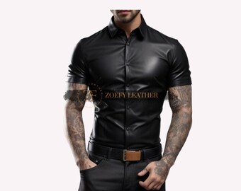 Handmade Half-sleeves Black Leather Biker Shirt main image 1