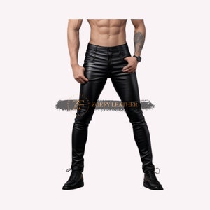 Genuine Leather Men Pants, Handmade Leather Men Custom Pants, Men Black Slim Fit Pants, Gift For Him