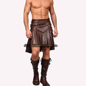 Handmade Men Leather Brown Kilt - Classic Leather Gladiator Kilt- Men Leather Cosplay Kilt- Gothic Leather Warrior Kilt - Gift For Him
