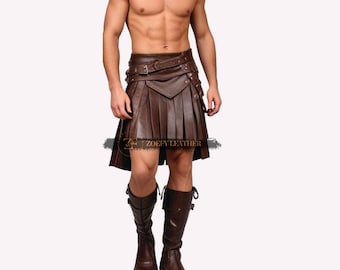 Kilt de couro marrom feito à mão: Cosplay de gladiador clássico