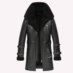 Handmade Genuine Leather Shearling Trench Coat - Winter Fur Coat