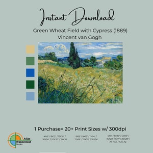 Green Wheat Field with Cypress Tree, Van Gogh Digital Wall Art Gallery Instant Download- 300 dpi, 20+ Sizes!