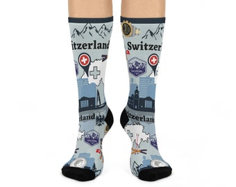 Switzerland Socks Travel Alps Unisex Adult Comfortable Lightweight Breathable Stretchy Crew Mid Calf | Fun Original | 1 Pair, 1 Size