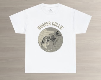 Camiseta Border Collie Unissex Mapa do Velho Mundo Cachorro Camiseta Design Nostalgico Peso Médio Ajuste Clássico Original Personalização GRÁTIS