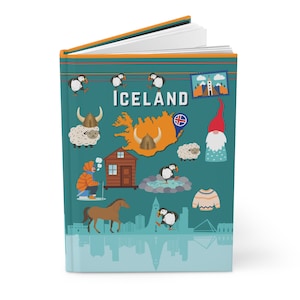 Iceland Notebook Glossy Hardcover Icelandic Travel Trip Itinerary Journal Planner 75 Lined Pages 150 Sheets Puffins Geysers Gnomes NEW
